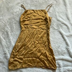 Aritzia Wilfred Isabella Dress Satin Gold Slip Mini Size 0